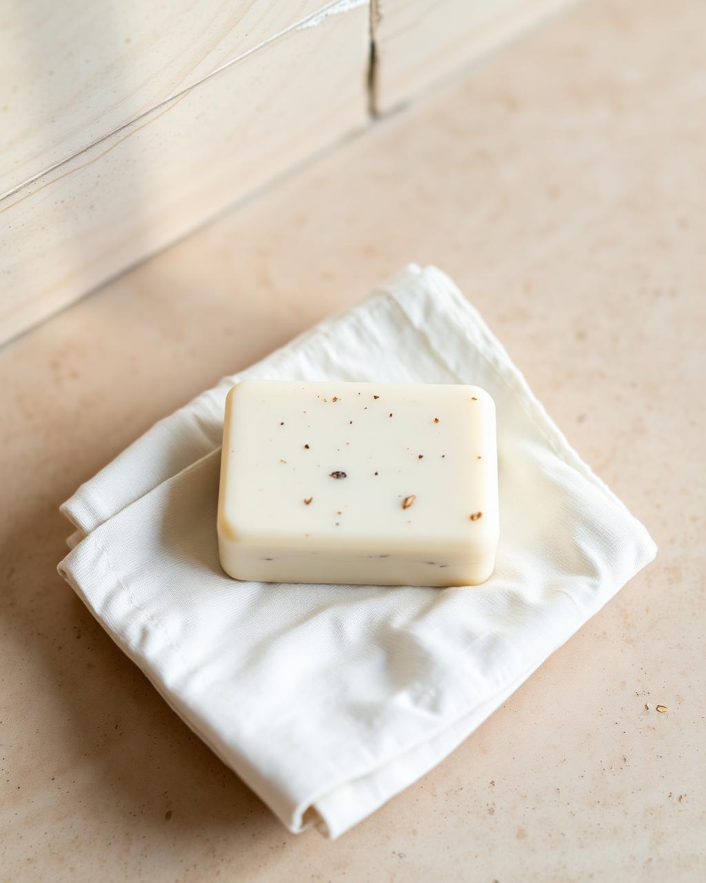 Handmade goat milk soap bars on a linen cloth